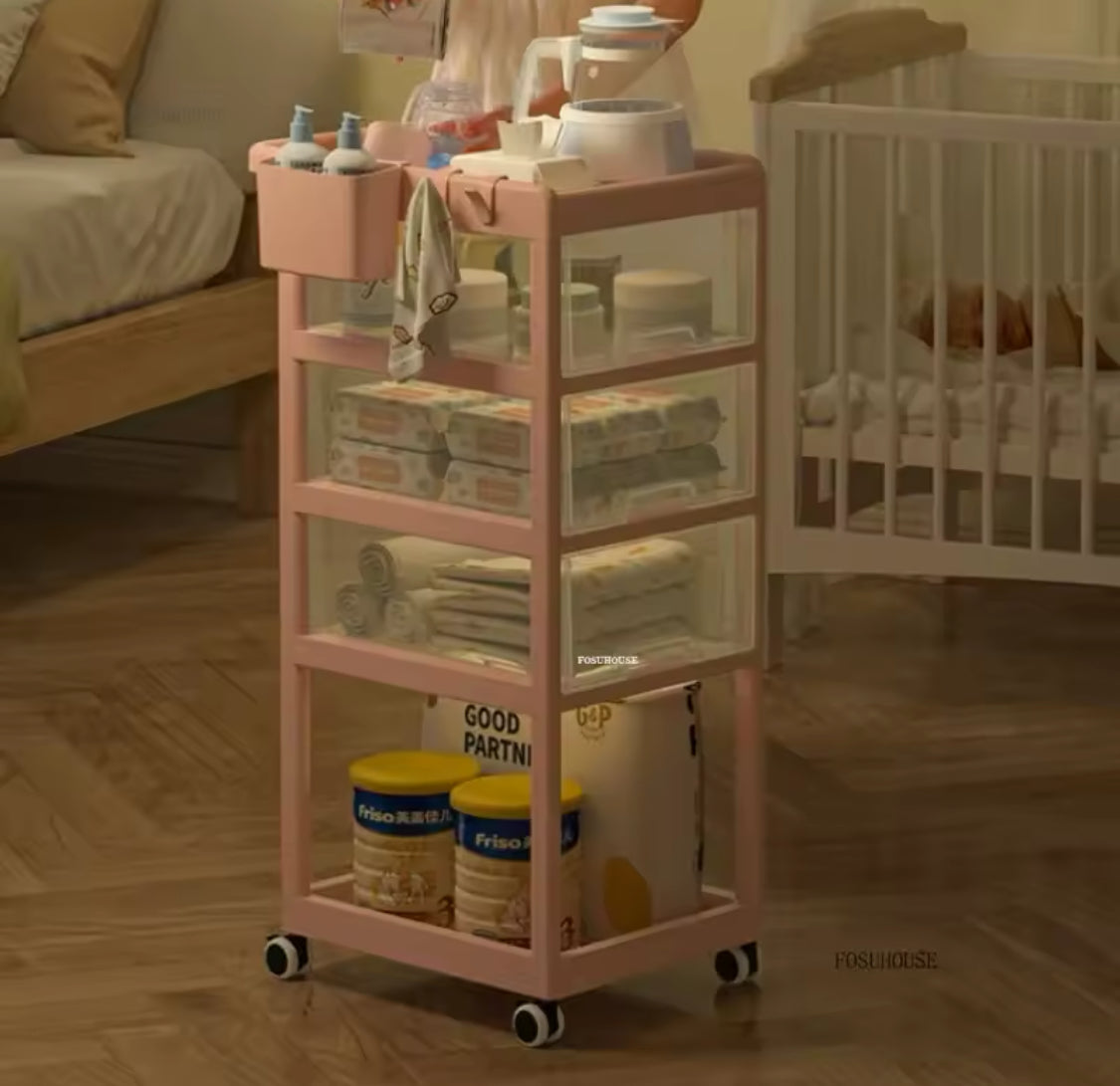 4 Layer Movable Living Room Trolley, Multi Purpose Storage Cart with Wheels, Portable Mobile Display Shelf 4 Layer Movable Living Room Trolley, Multi Purpose Storage Cart with Wheels, Portable Mobile Display Shelf